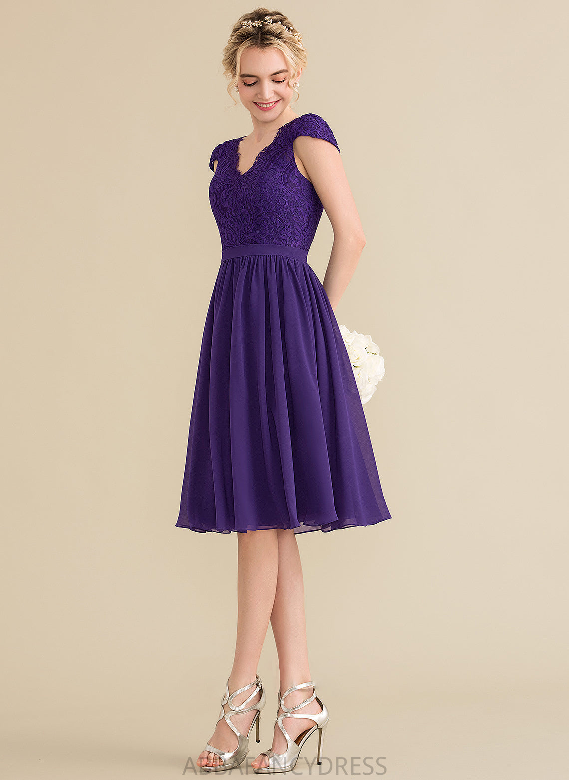 Fabric Neckline Lace Straps Silhouette A-Line Length Knee-Length V-neck Gillian A-Line/Princess Sleeveless