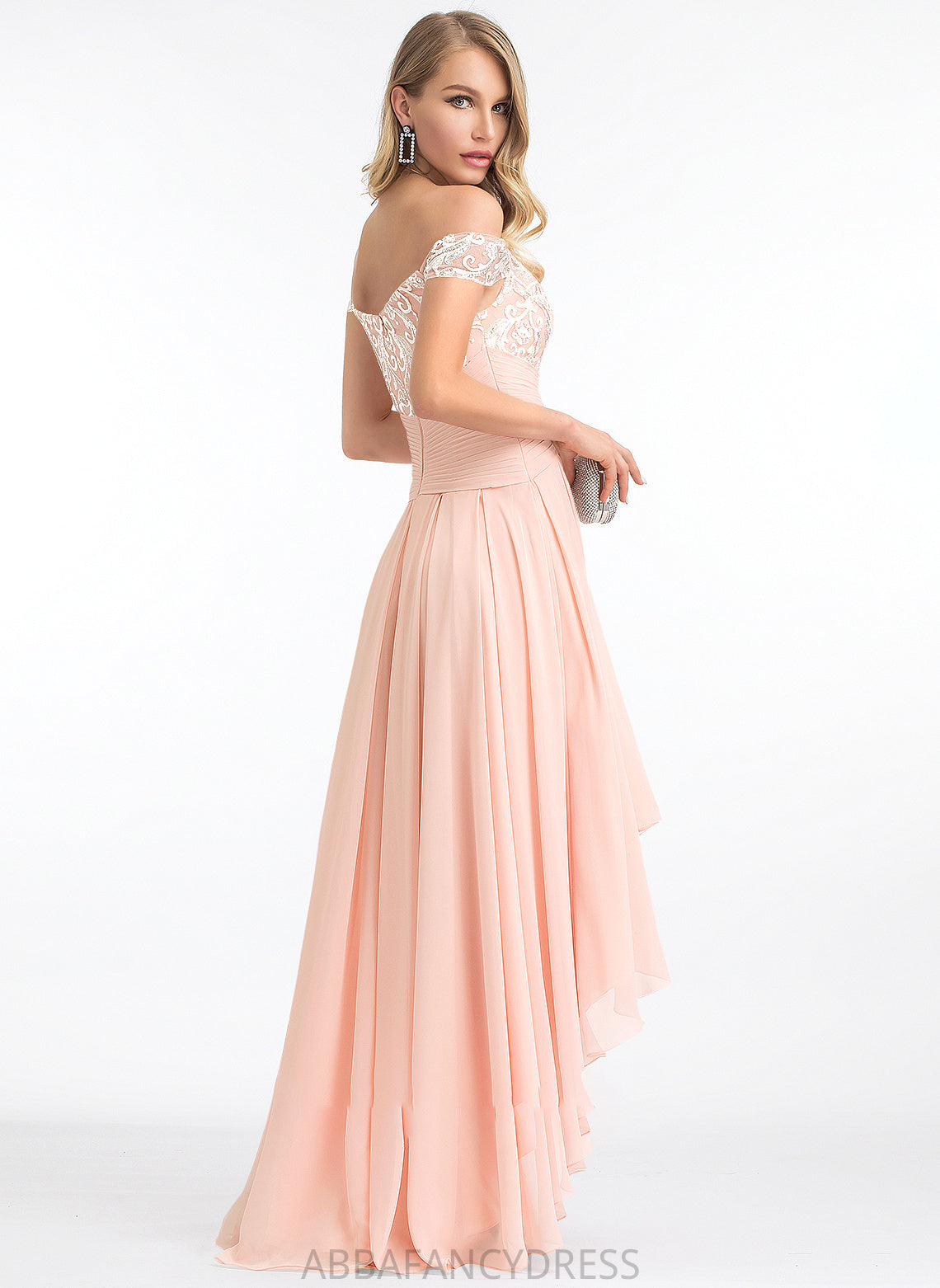 Chiffon Sequins A-Line Dress Off-the-Shoulder With Wedding Dresses Noelle Asymmetrical Wedding