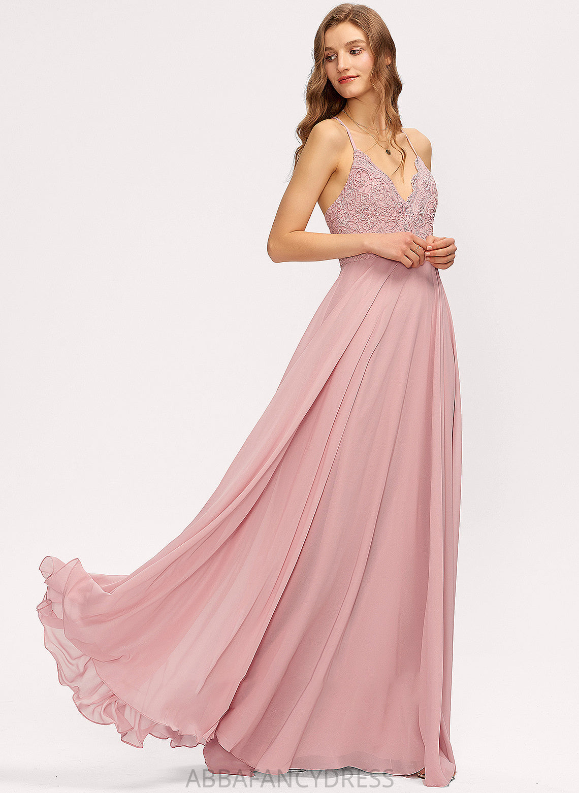 A-Line Jacquelyn Floor-Length V-neck Chiffon Prom Dresses