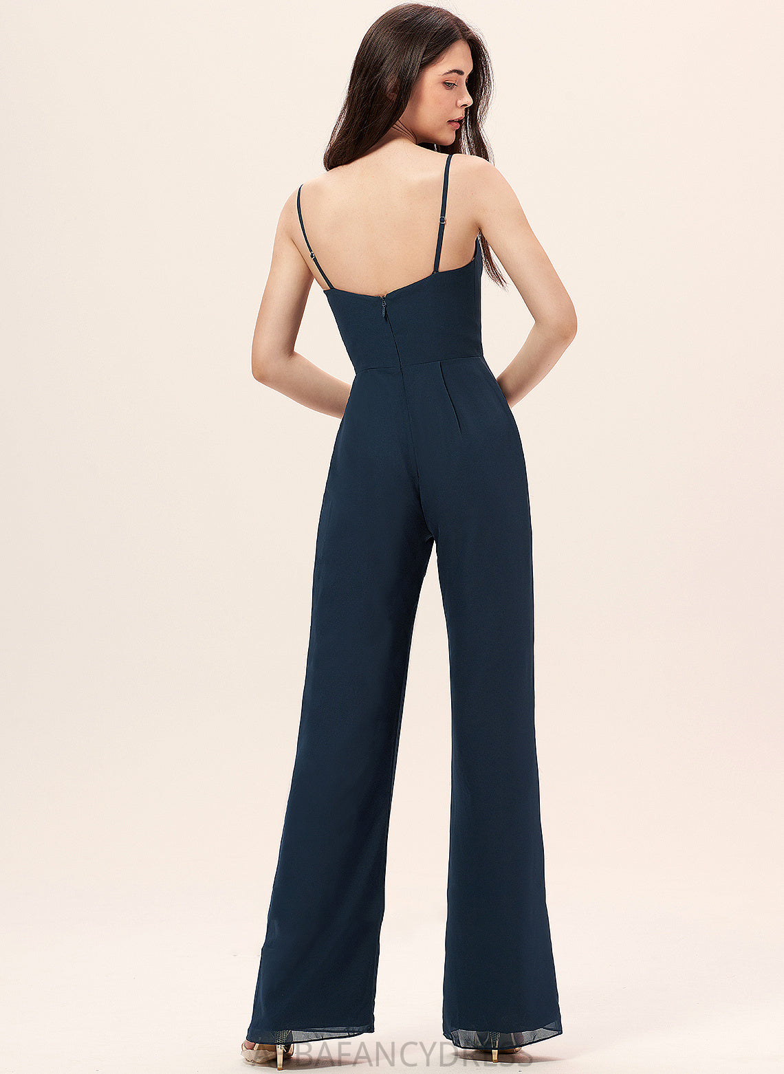 Length Ruffle Floor-Length Fabric Straps V-neck Embellishment Neckline Lailah A-Line/Princess Scoop Sleeveless