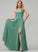 Front Sophie Pockets Square Prom Dresses With Split Chiffon Floor-Length A-Line Neckline