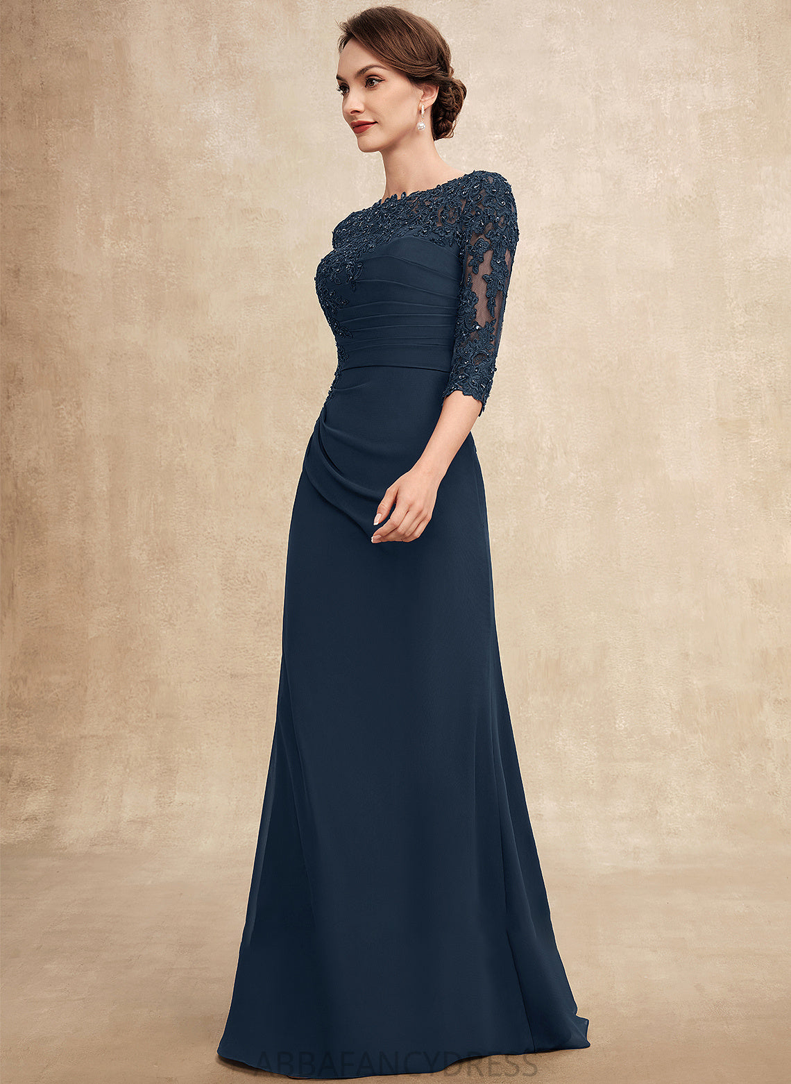 Floor-Length With Beading Neck A-Line Dress Lace Scoop Chiffon Ruffle Sequins Bride Mother the Natalia of Mother of the Bride Dresses