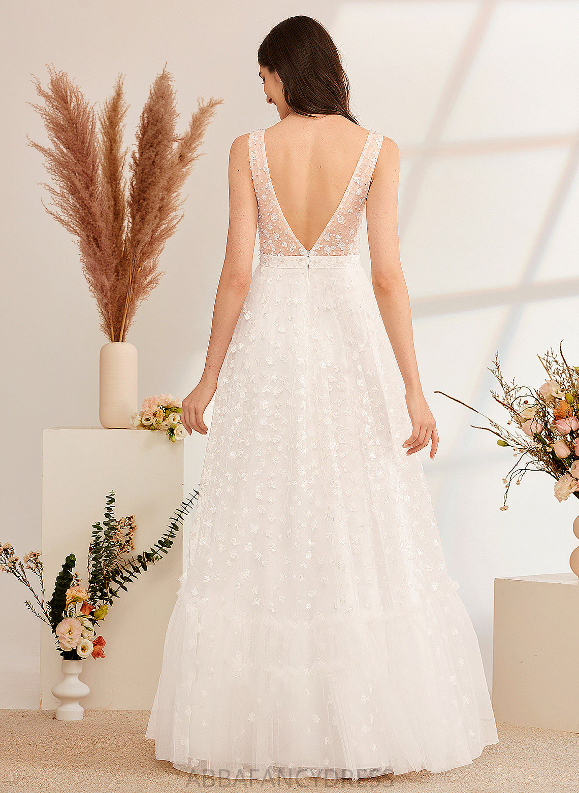 A-Line V-neck Dress Katie With Beading Sequins Wedding Dresses Floor-Length Wedding