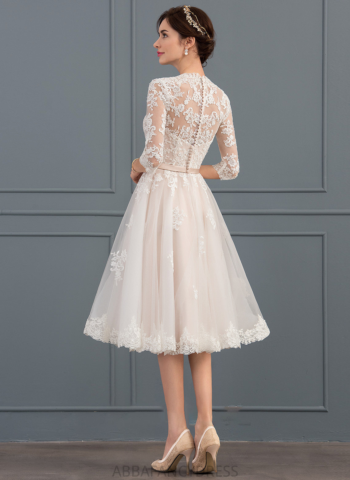 A-Line Dress Wedding Dresses With Tulle V-neck Bow(s) Anabella Knee-Length Wedding