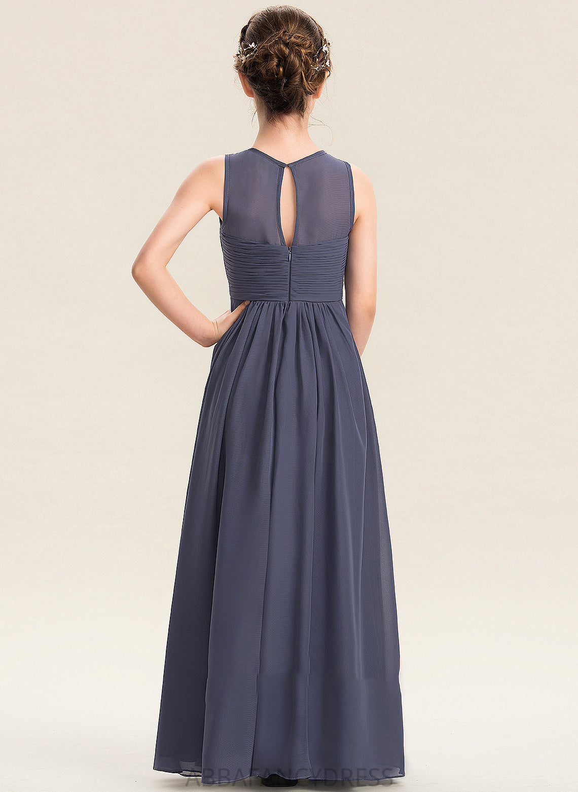 With Chiffon A-Line Junior Bridesmaid Dresses Lesly Floor-Length Scoop Ruffle Neck