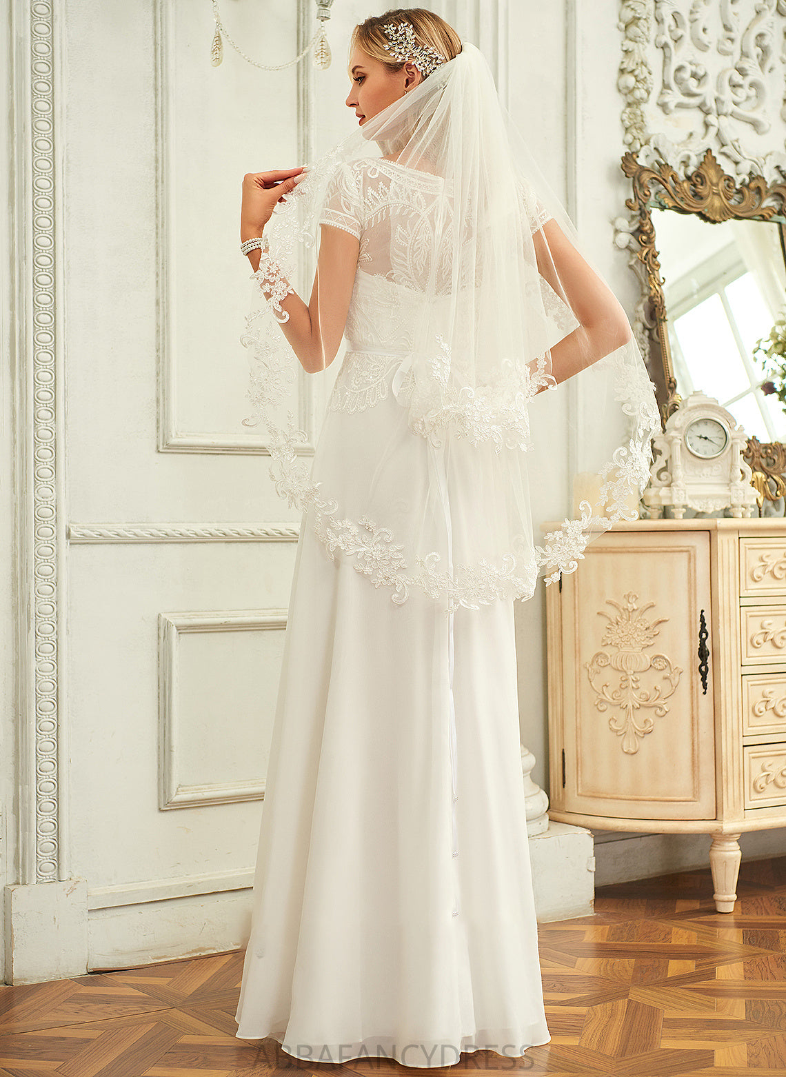 Chiffon Dress Neck A-Line Setlla Sequins Wedding Floor-Length Wedding Dresses Scoop Lace With