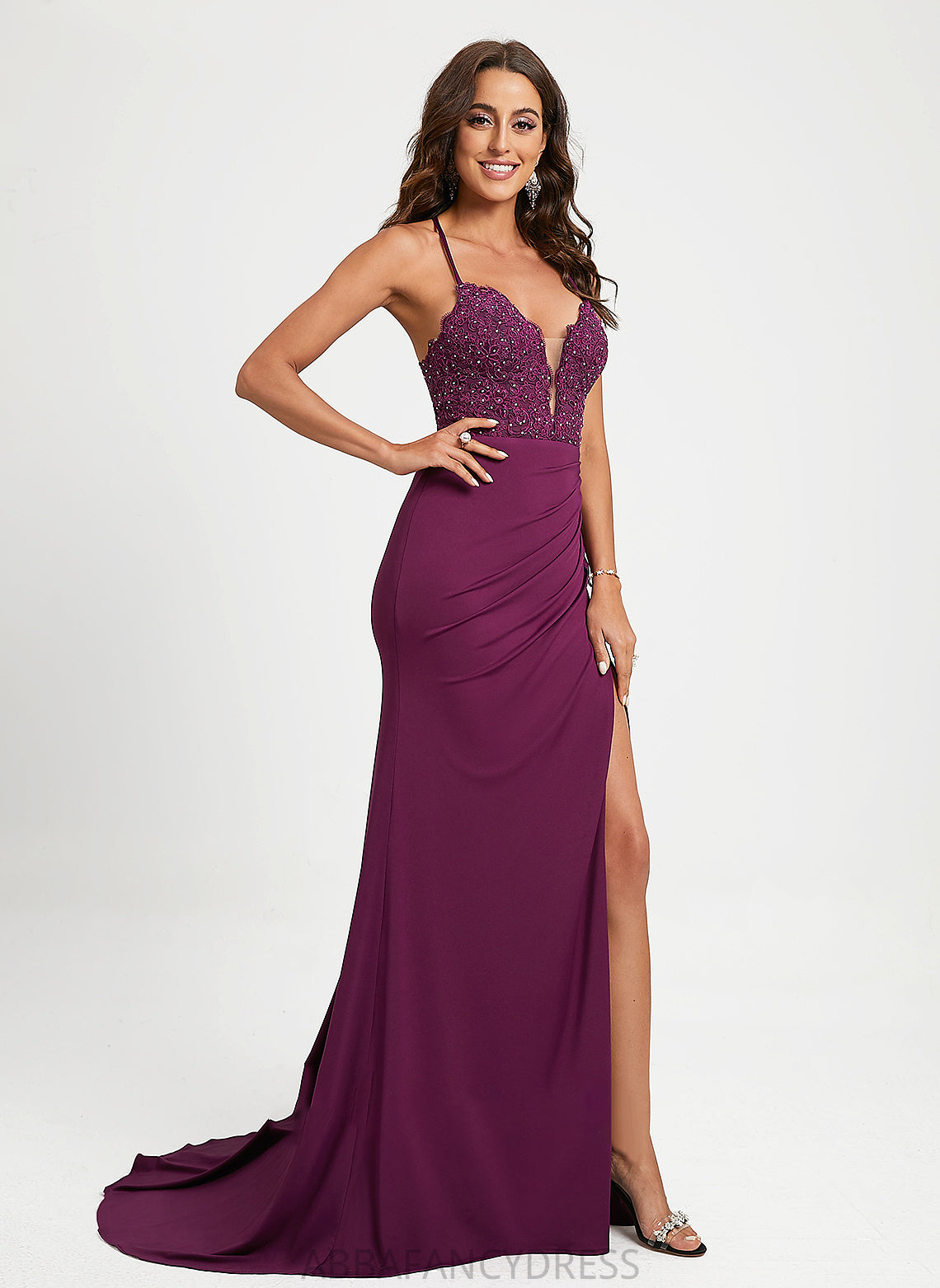 Prom Dresses Sequins Train Jersey With Raegan V-neck Trumpet/Mermaid Sweep Beading