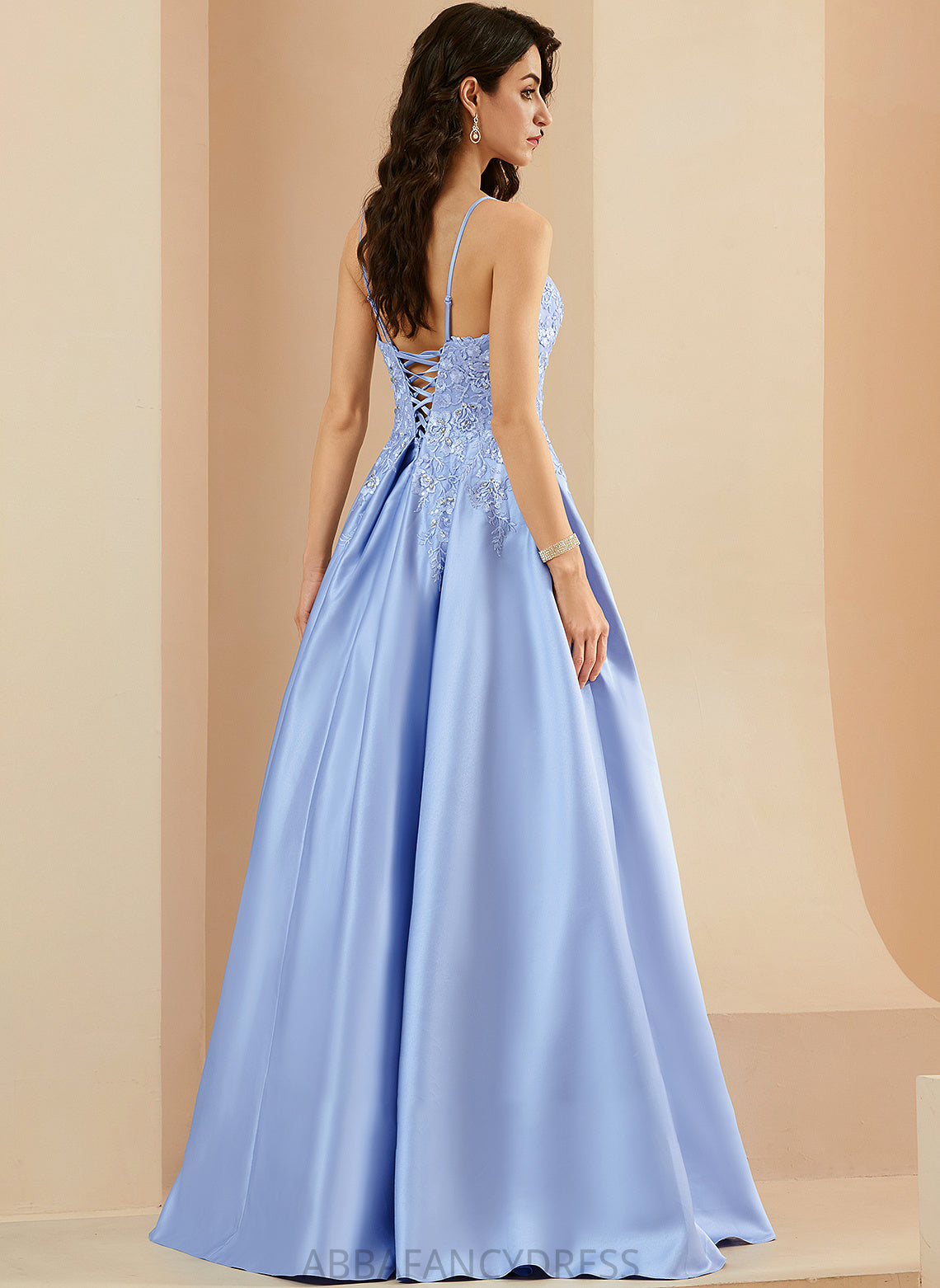 Beading Satin Madisyn Floor-Length Ball-Gown/Princess Prom Dresses With V-neck Sequins