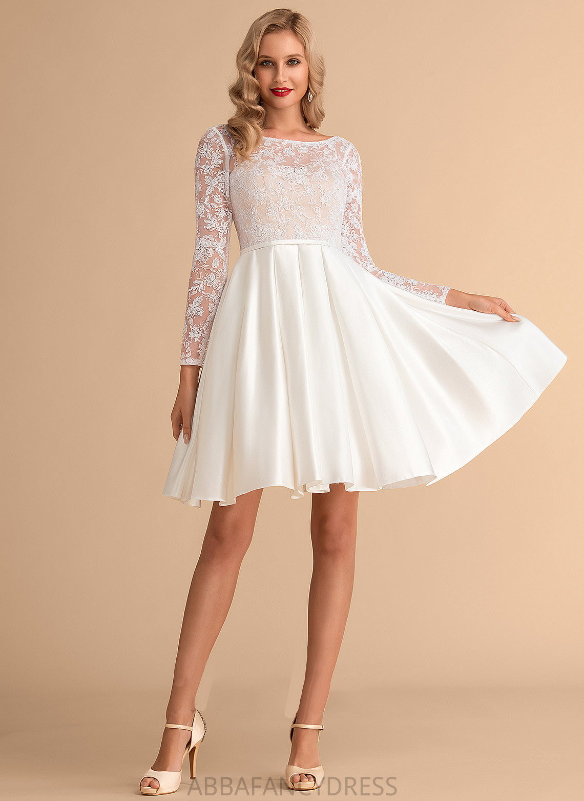 Wedding Dresses Scoop Dress Wedding Ball-Gown/Princess Lace Neck Hailie Satin Knee-Length