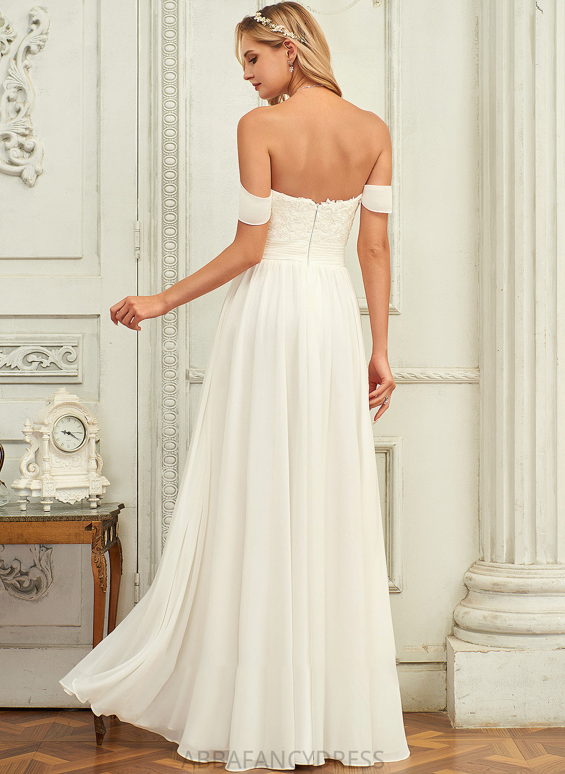 Chiffon Wedding Wedding Dresses Off-the-Shoulder Dress A-Line Floor-Length Lace Tiana