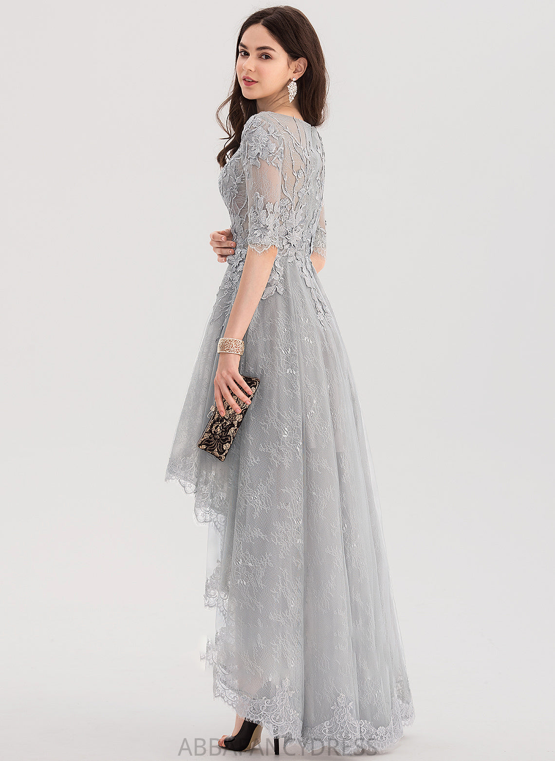 Asymmetrical Ball-Gown/Princess Neck Scoop Lace Hailie Tulle Prom Dresses