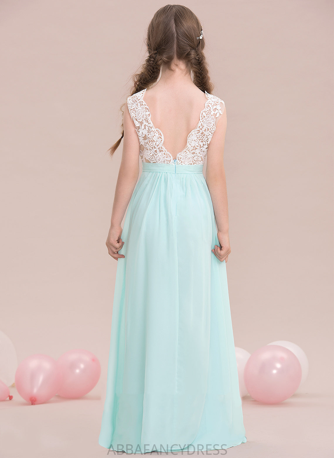 Floor-Length Chiffon A-Line V-neck Naima Junior Bridesmaid Dresses
