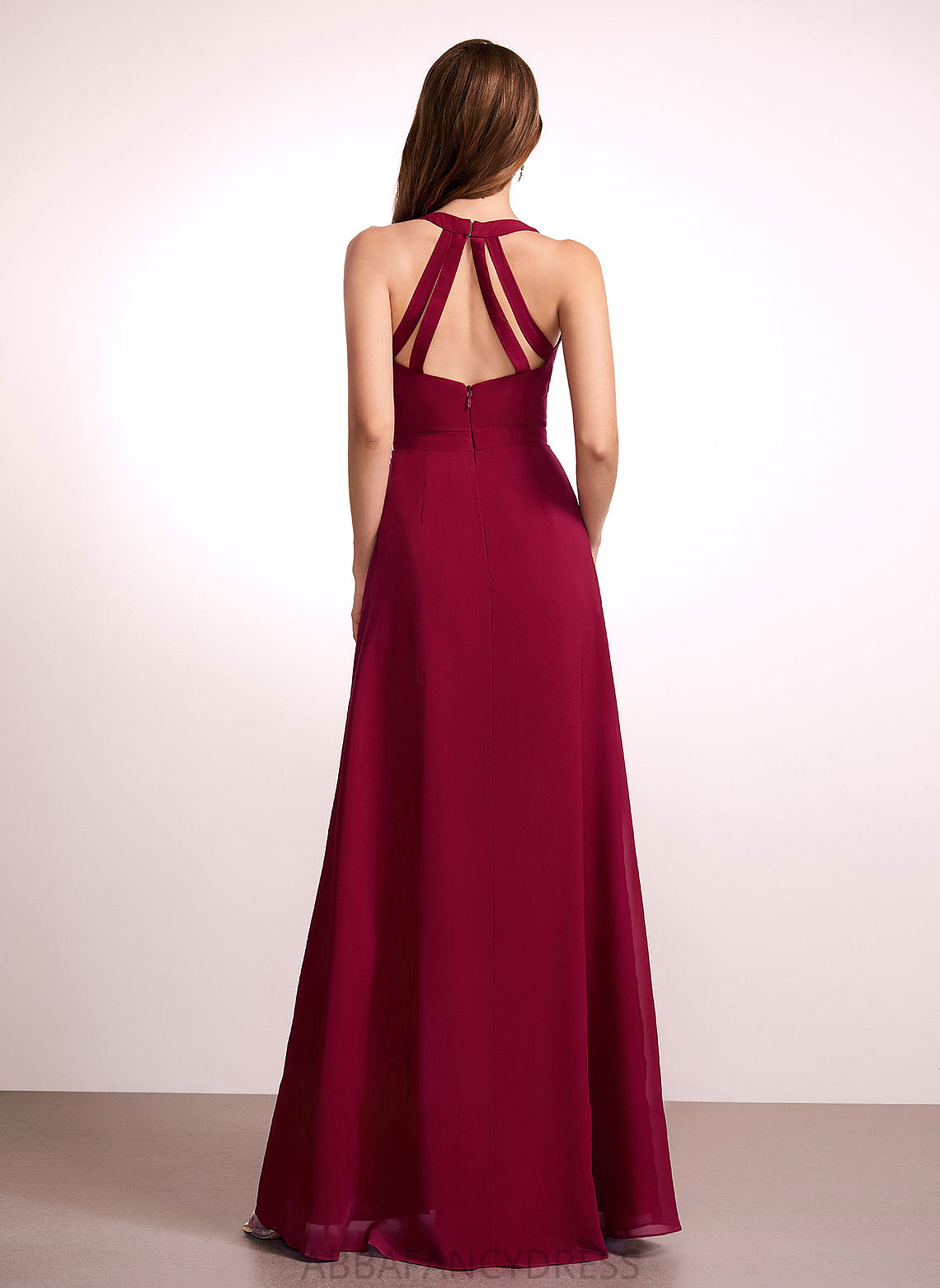 Floor-Length Straps A-Line Neckline Fabric V-neck Silhouette Length Amiyah Floor Length Sleeveless A-Line/Princess