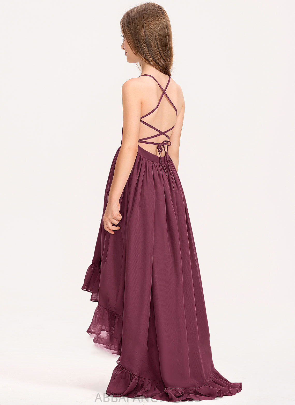 Bethany Junior Bridesmaid Dresses A-Line Bow(s) Scoop Neck With Ruffles Cascading Asymmetrical Chiffon