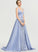 Annalise V-neck Beading Satin Sequins Sweep Ball-Gown/Princess With Train Prom Dresses