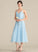 Silhouette A-Line Neckline Fabric V-neck Length Pleated Tea-Length Embellishment Kayleigh Sleeveless Natural Waist