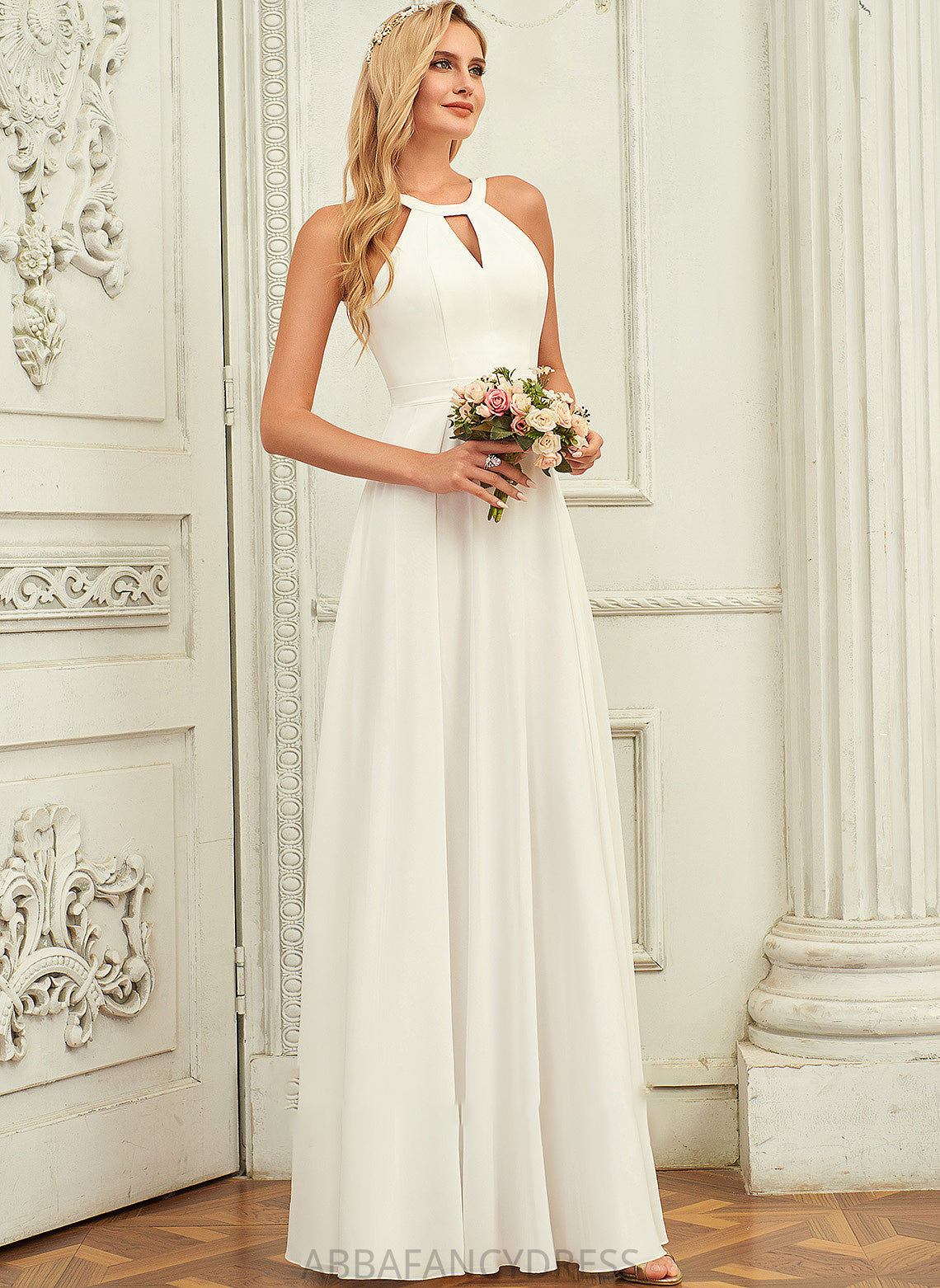 Chiffon Floor-Length A-Line Wedding Neck Dress Wedding Dresses Daniella Scoop