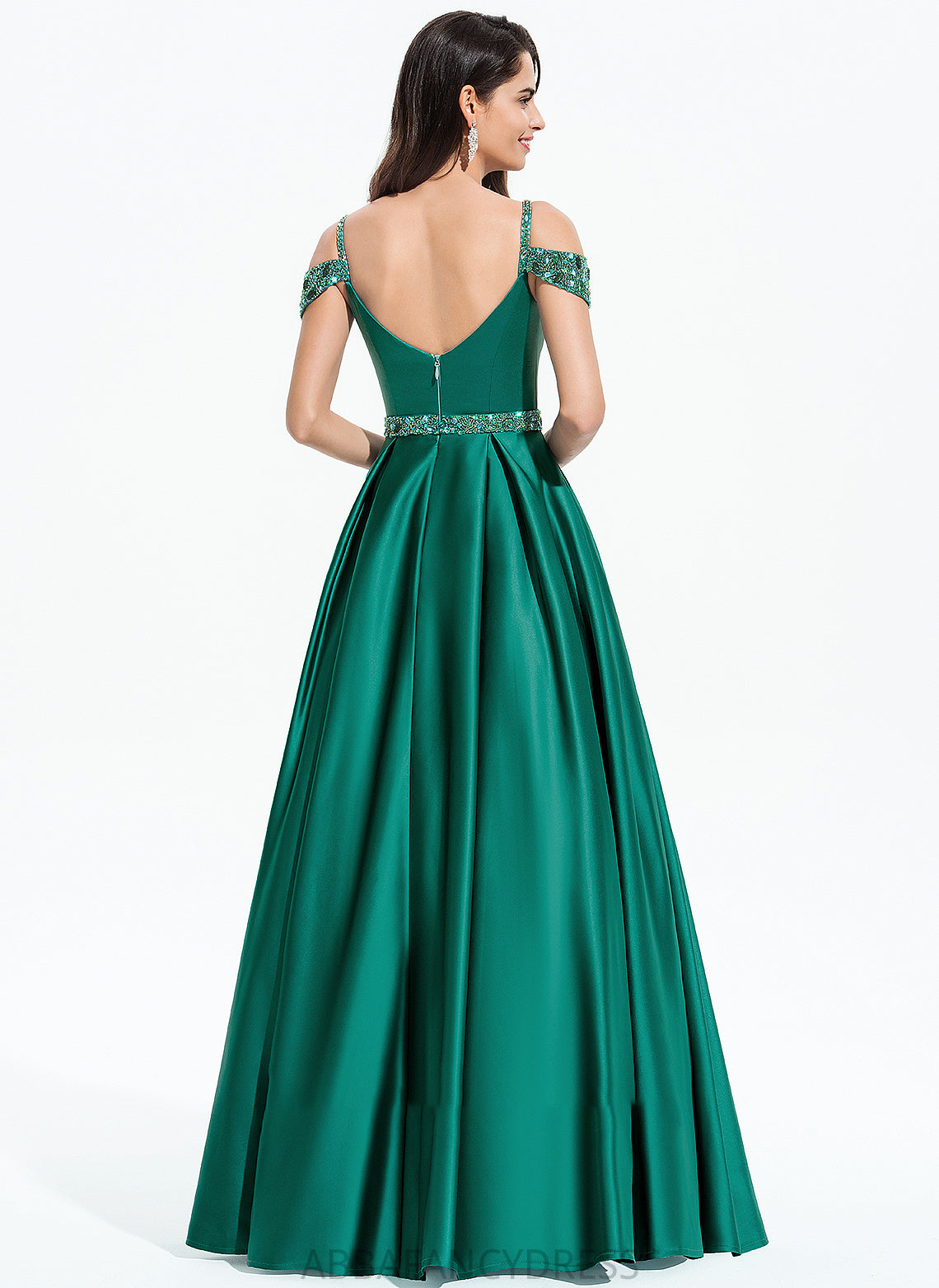 Sequins Prom Dresses Ball-Gown/Princess With Satin Floor-Length Clare Beading V-neck