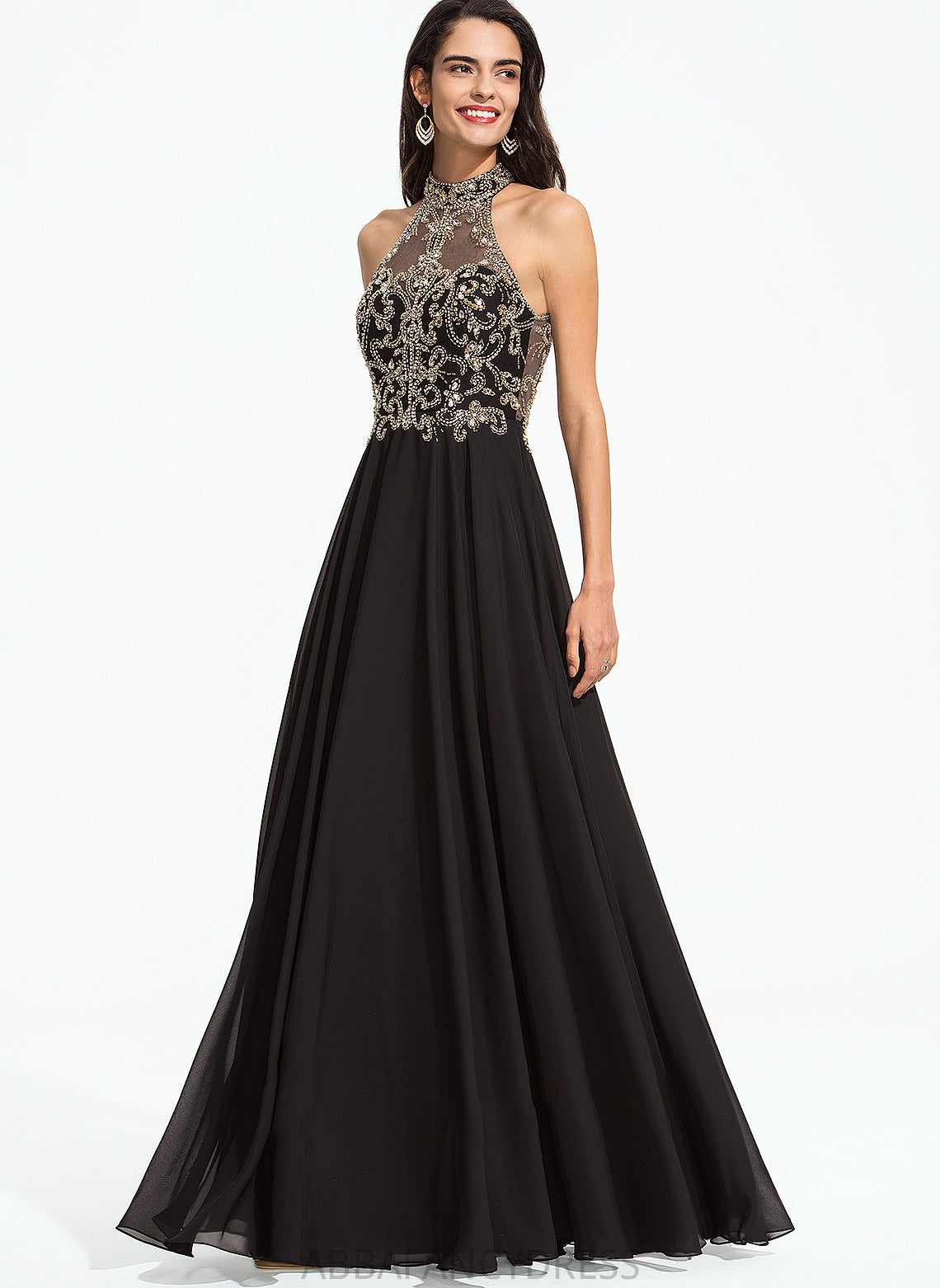Sequins Mckenna High Prom Dresses Chiffon Neck With Floor-Length A-Line Beading