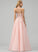 Sequins Beading Lace Ball-Gown/Princess Neck Prom Dresses Scoop Natasha With Floor-Length Tulle