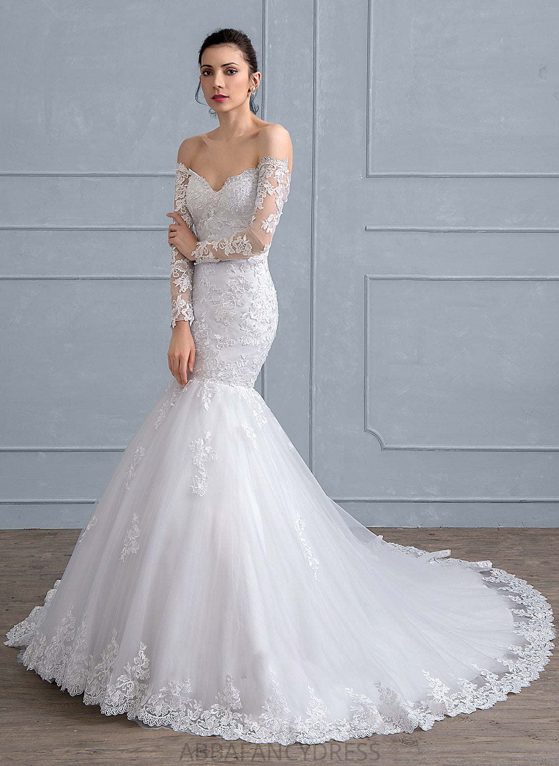 Dress Chapel Trumpet/Mermaid Wedding With Tulle Ariana Beading Wedding Dresses Train Sequins Lace
