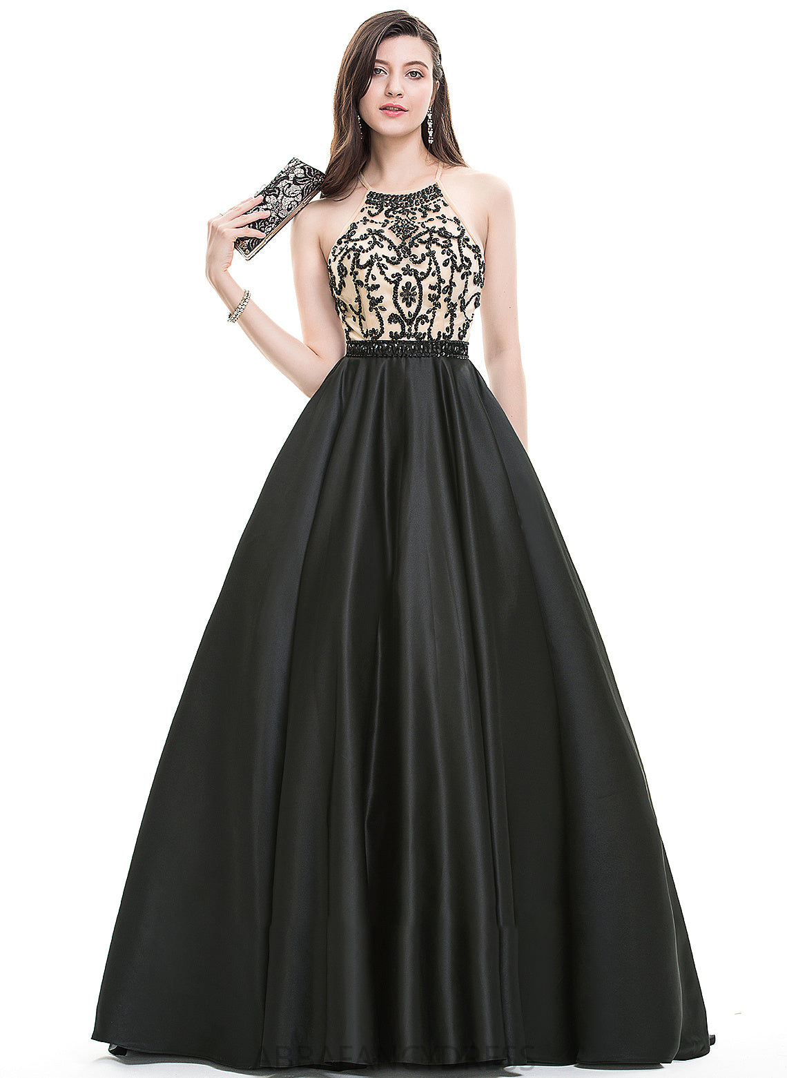 Neck Scoop Beading Satin With Ball-Gown/Princess Sequins Sweep Train Iliana Prom Dresses