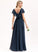Split Ruffles A-Line Chiffon With Cascading Bow(s) V-neck Prom Dresses Floor-Length Front Lilly