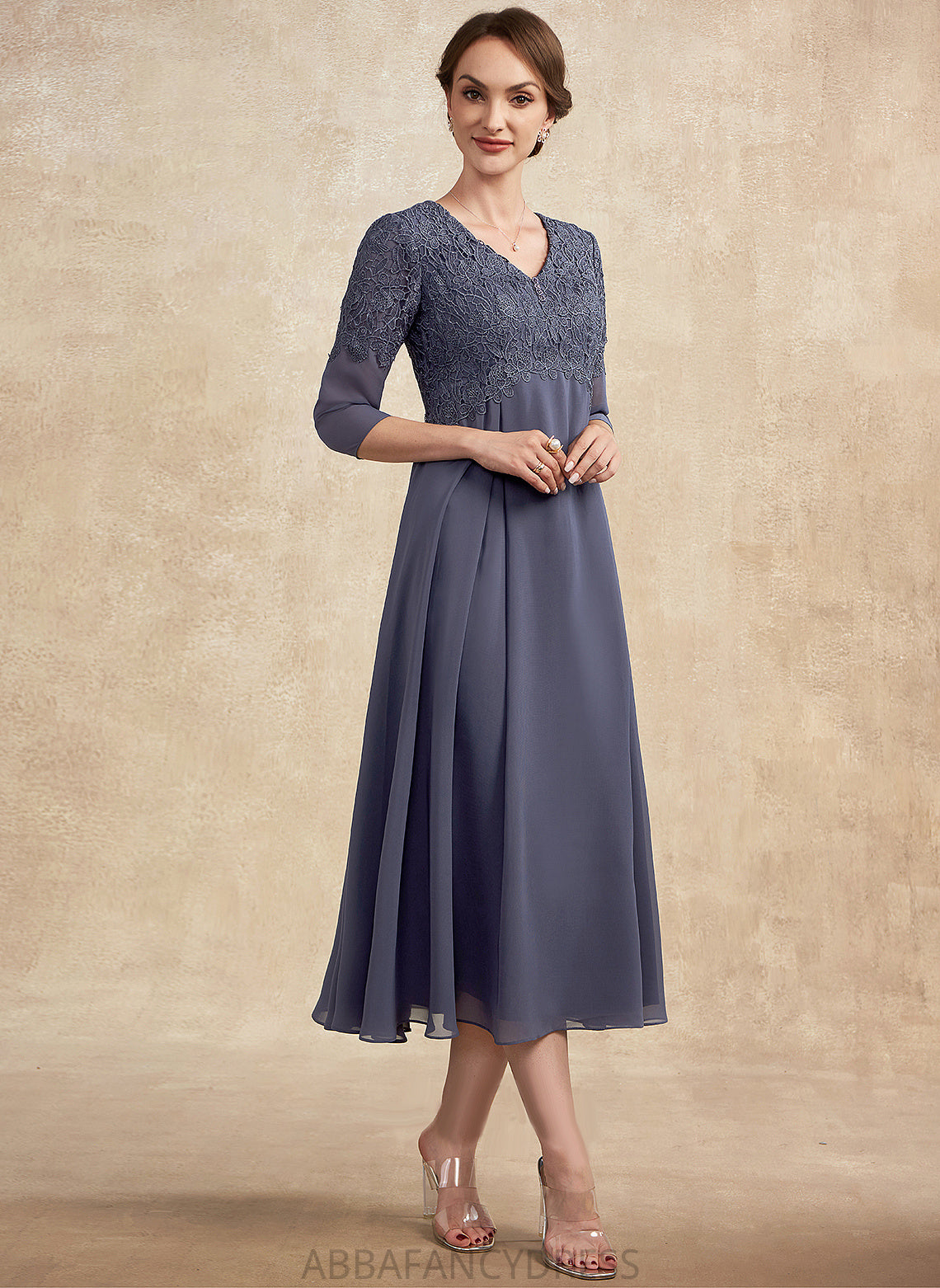 With Tea-Length Mother Dress Lace Mother of the Bride Dresses of Beading Chiffon V-neck Bride the Frederica A-Line