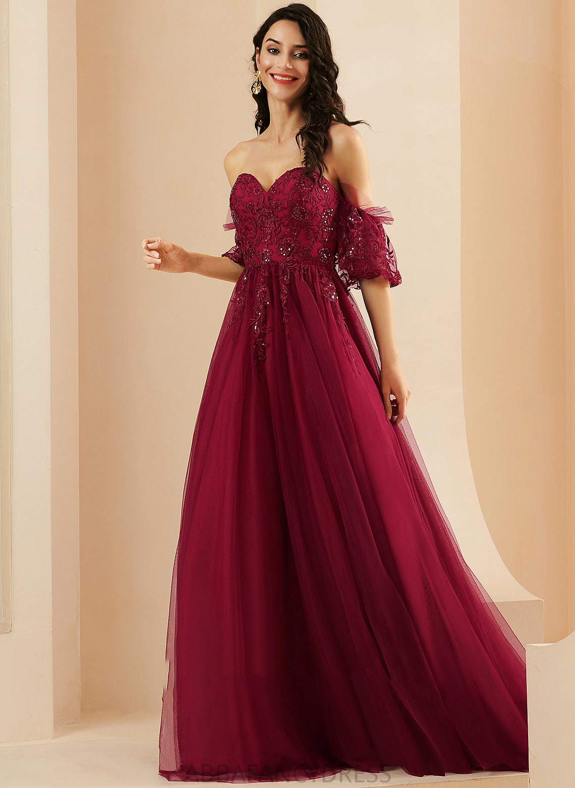 Sweep With Ball-Gown/Princess Chloe Train Sequins Tulle Prom Dresses Sweetheart