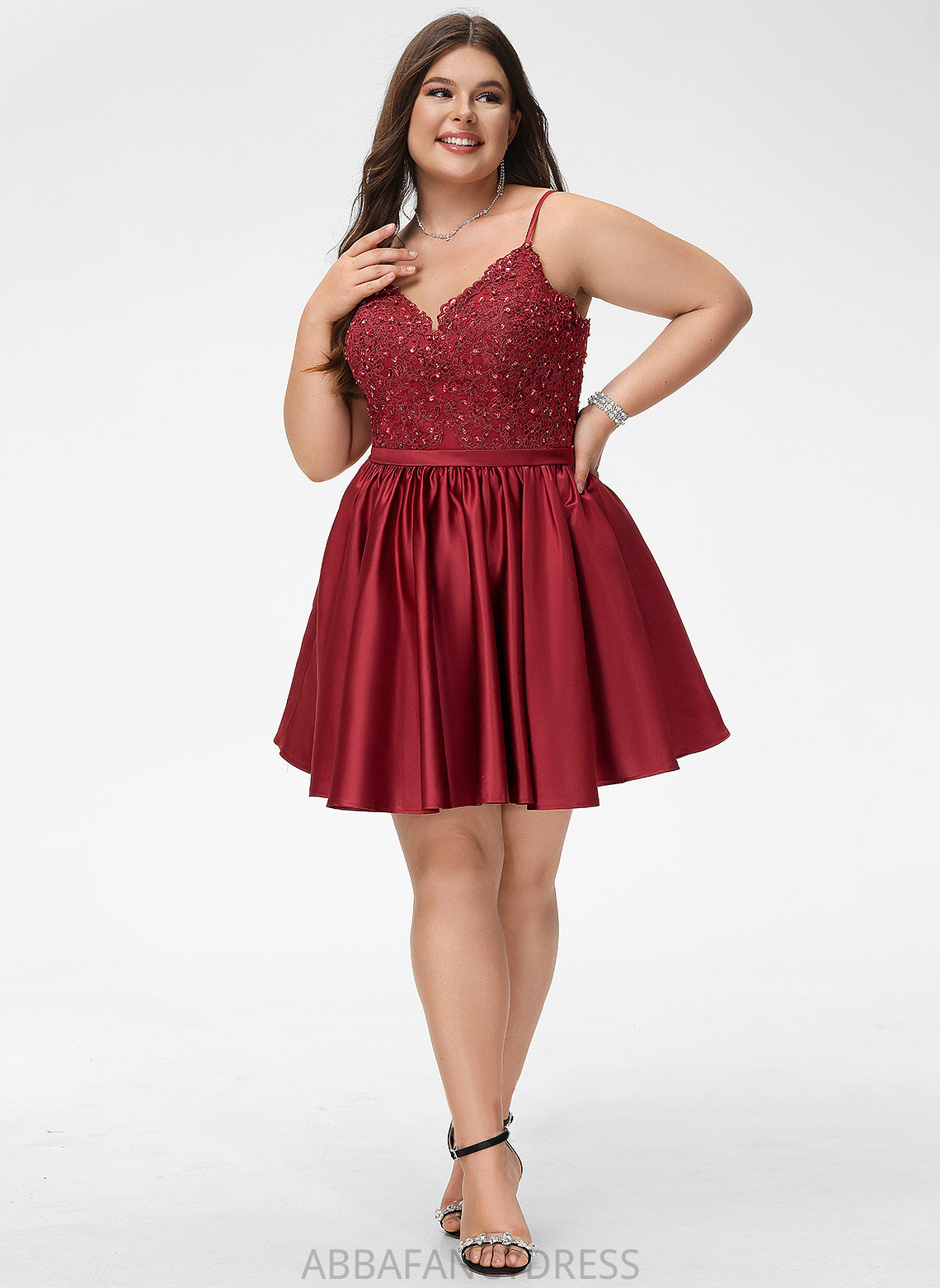 A-Line Prom Dresses Short/Mini Sequins With Beading V-neck Satin Angie