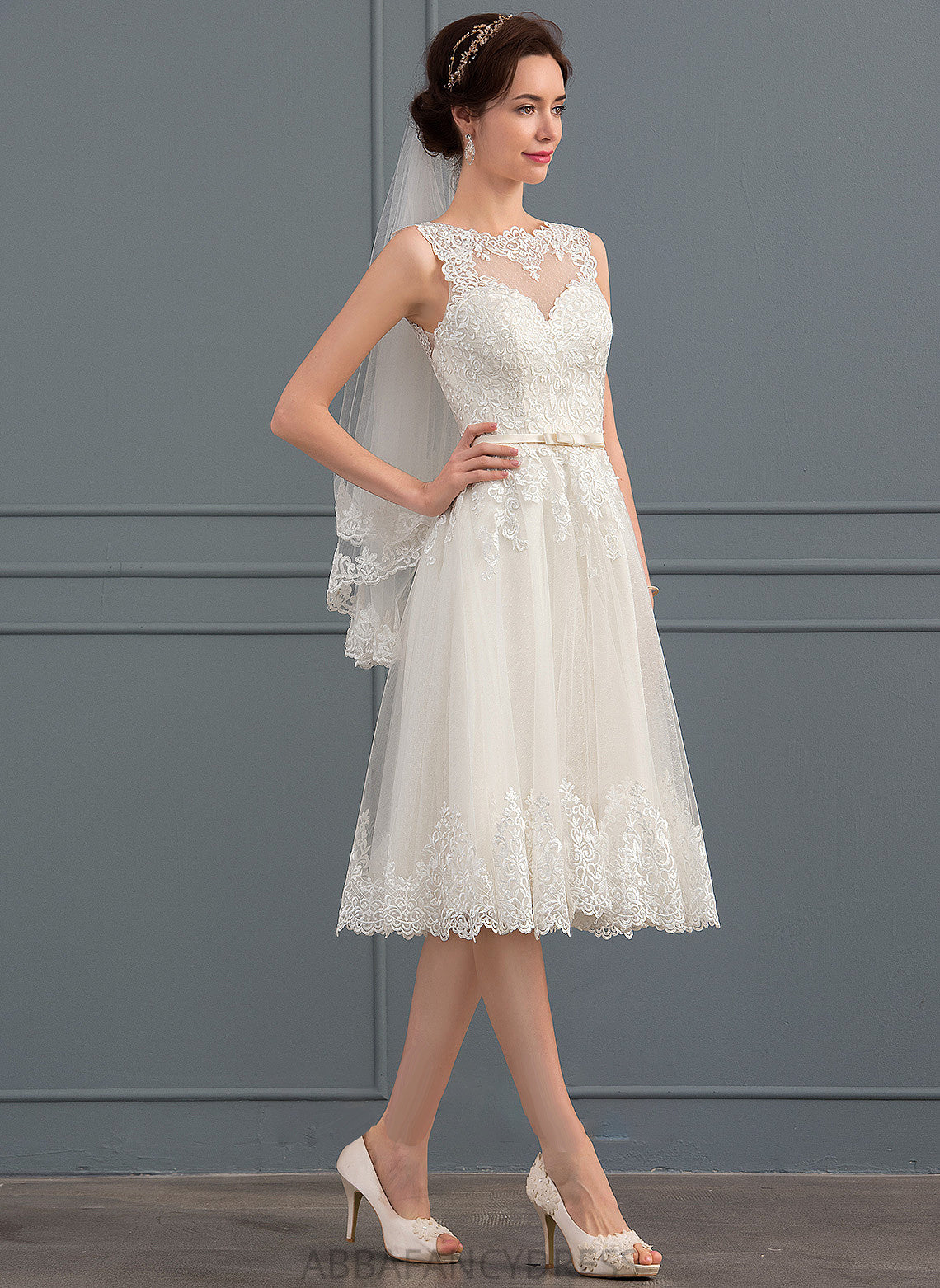 Knee-Length Wedding Illusion With Tulle A-Line Bow(s) Salome Dress Wedding Dresses