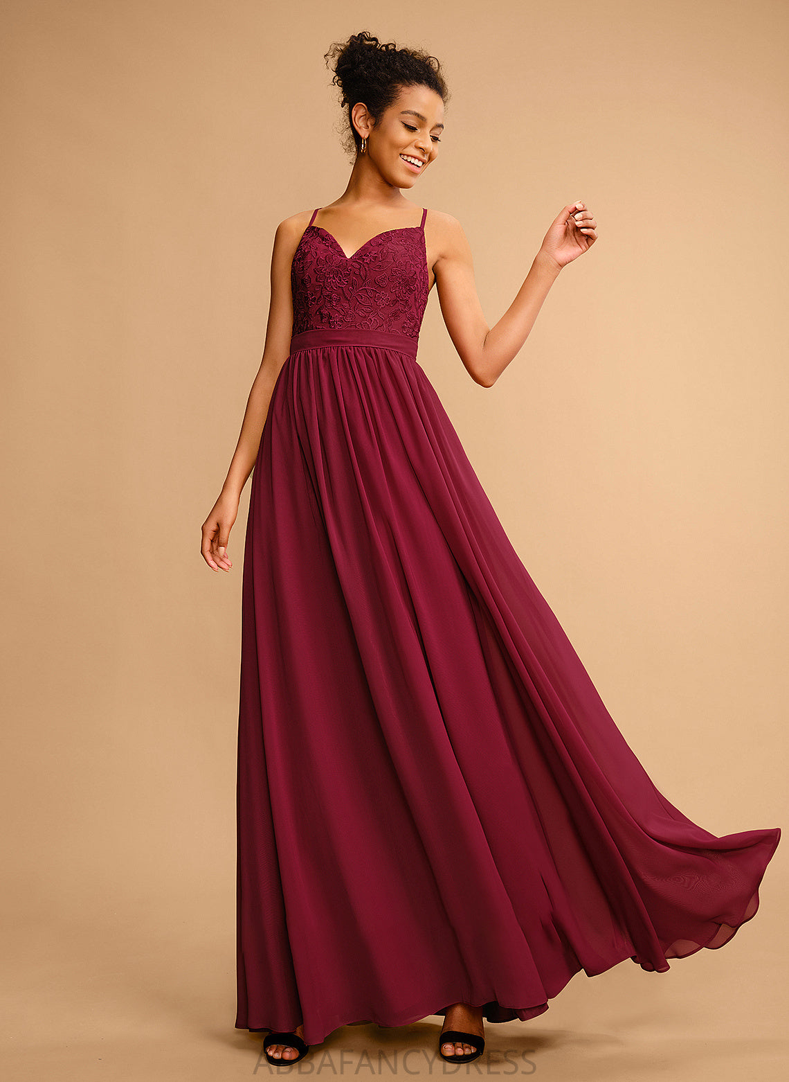 Floor-Length V-neck Prom Dresses With A-Line Londyn Lace Chiffon