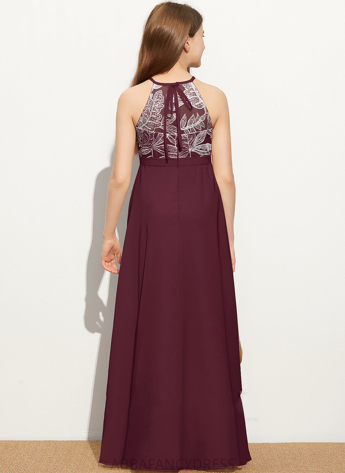Chiffon Junior Bridesmaid Dresses Bow(s) Leilani Floor-Length Scoop Neck With A-Line Lace