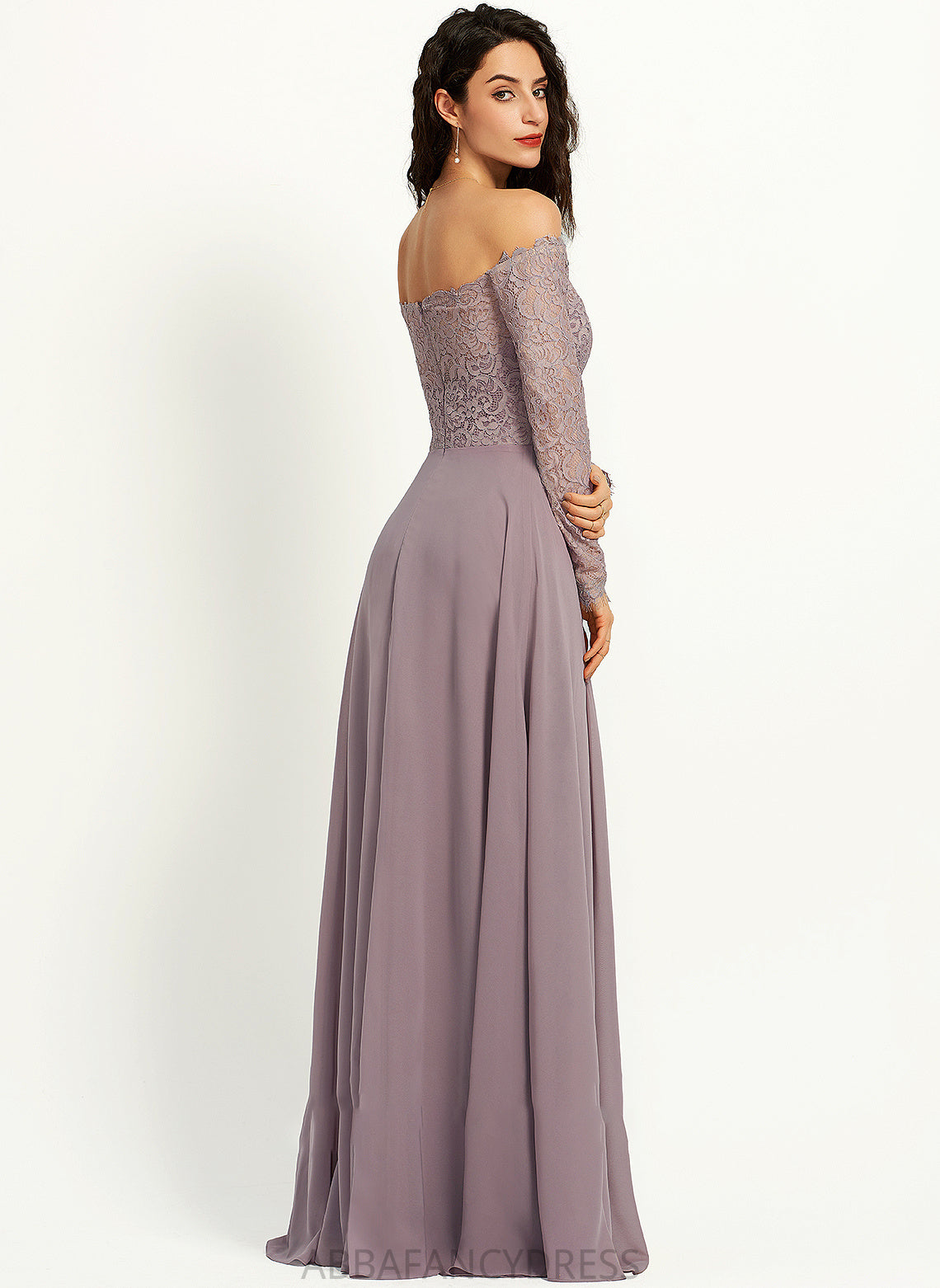 Neckline Fabric Lace Length Floor-Length Off-the-Shoulder Silhouette A-Line Straps Mallory V-Neck Natural Waist