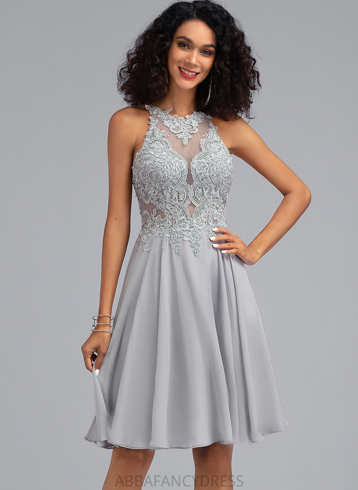 Scoop Aryanna With A-Line Chiffon Prom Dresses Knee-Length Sequins Neck