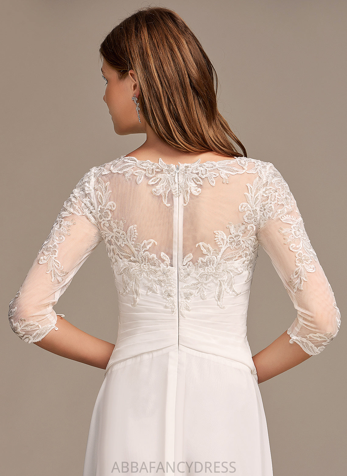 Chiffon A-Line Olympia Illusion With Asymmetrical Lace Dress Wedding Dresses Wedding