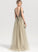 Sequins Tulle Split Jayla A-Line V-neck Beading Prom Dresses Floor-Length With Front