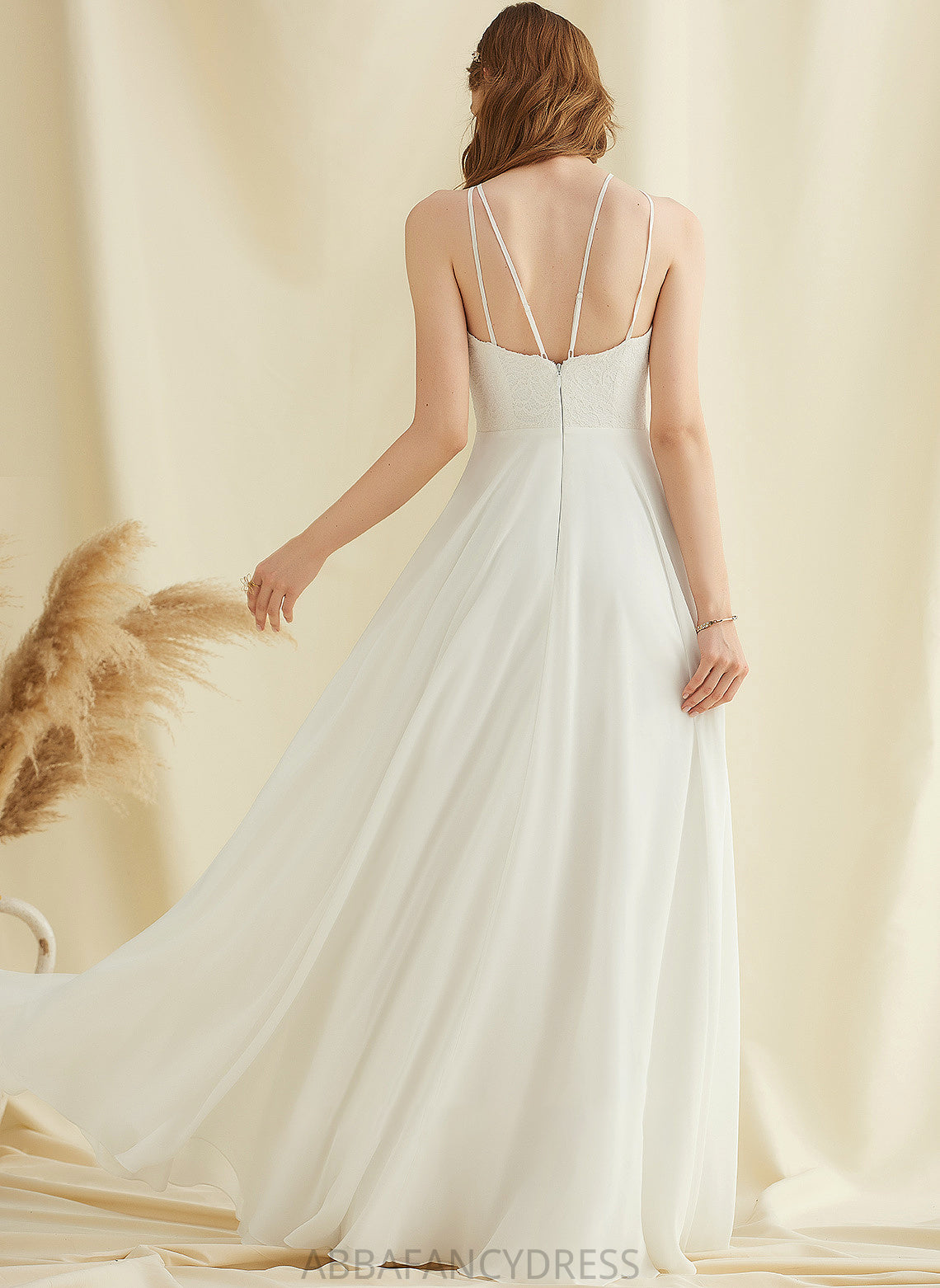 Dress Wedding Pockets Chiffon Floor-Length Sharon Lace A-Line Neck Wedding Dresses Scoop With