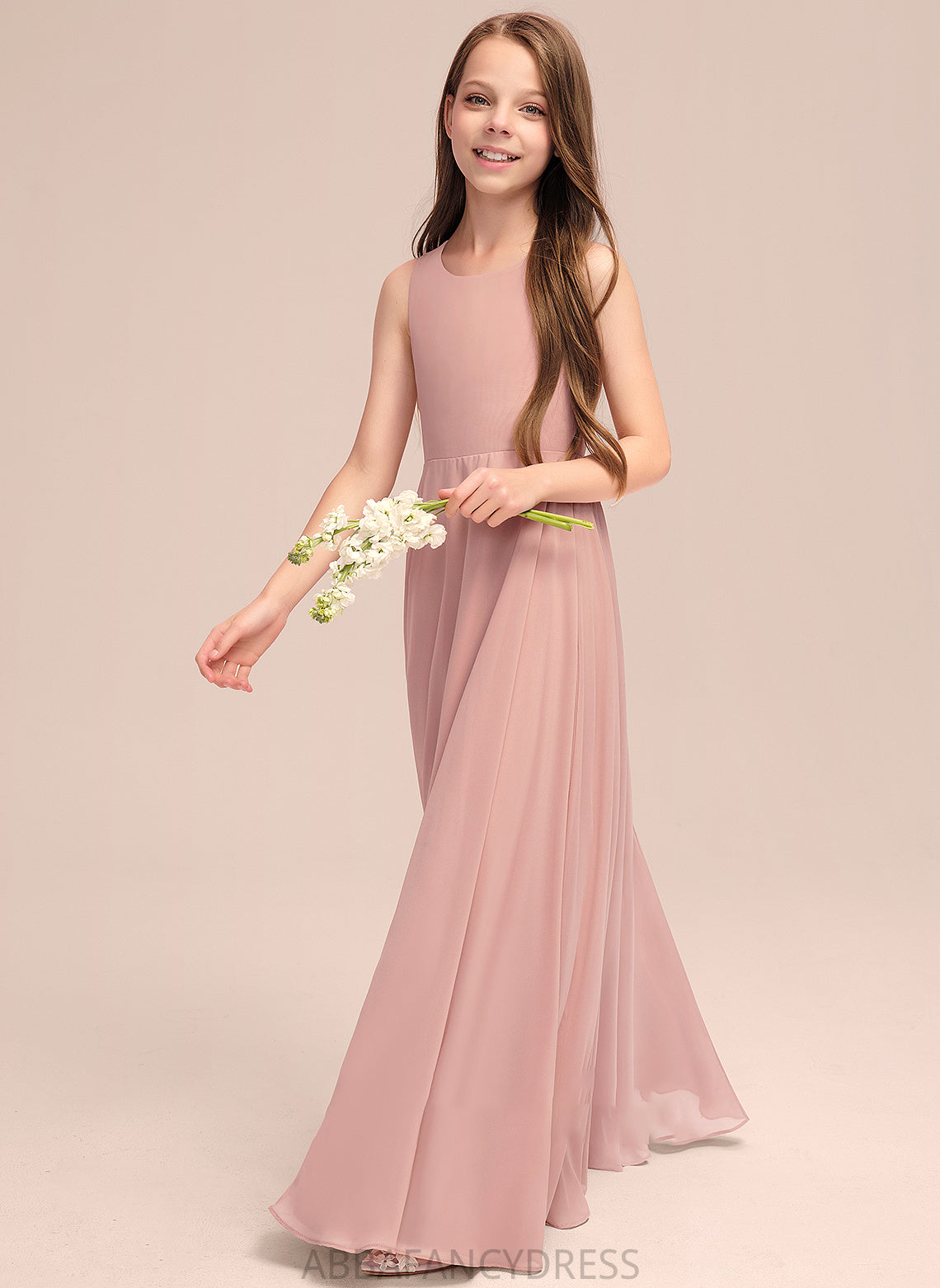Scoop Junior Bridesmaid Dresses Floor-Length With Bow(s) Neck Greta A-Line Chiffon