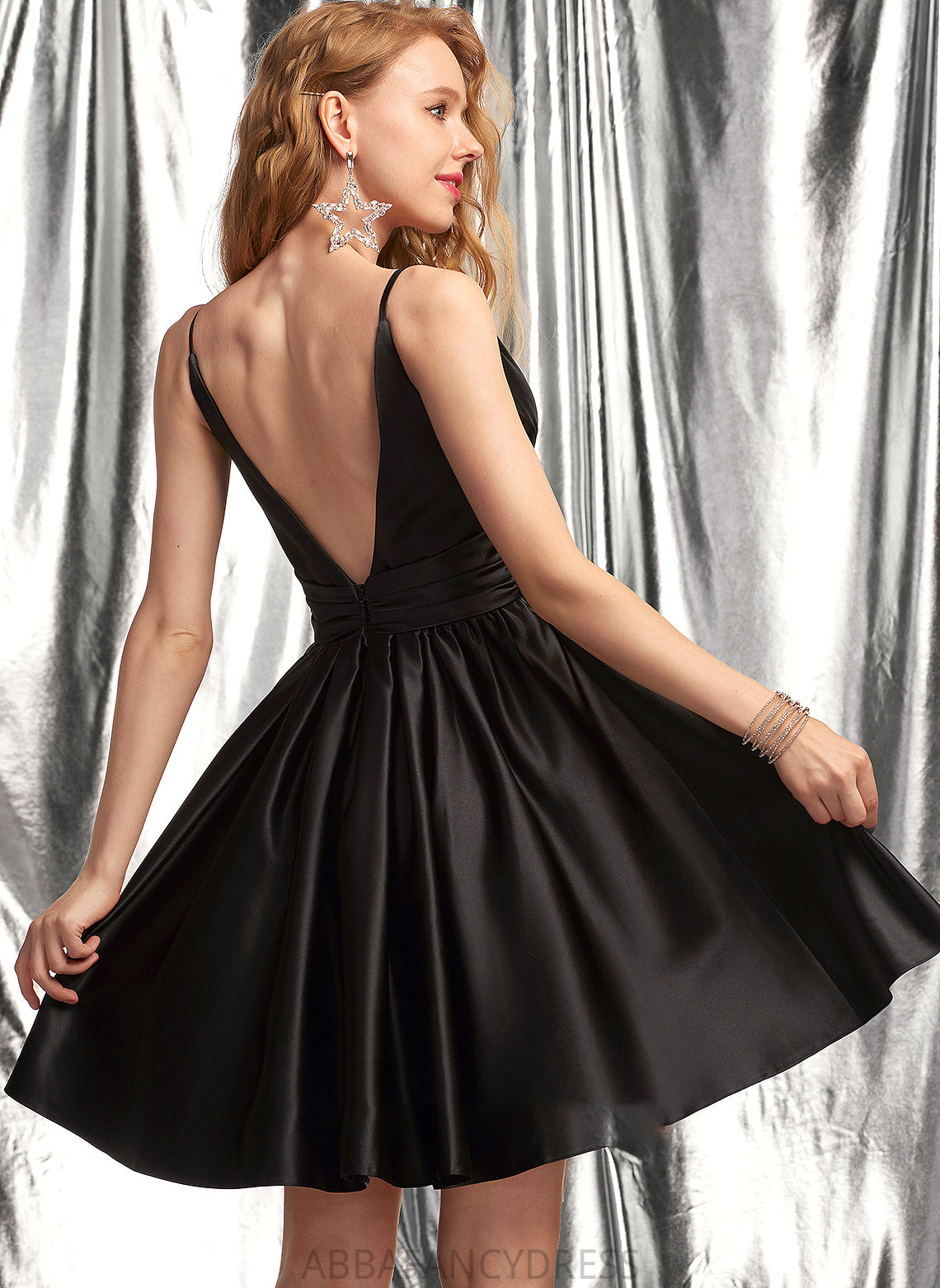 Short/Mini A-Line Emilee Prom Dresses V-neck Satin