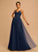 Tulle Floor-Length Sequins With A-Line V-neck Maci Prom Dresses Beading