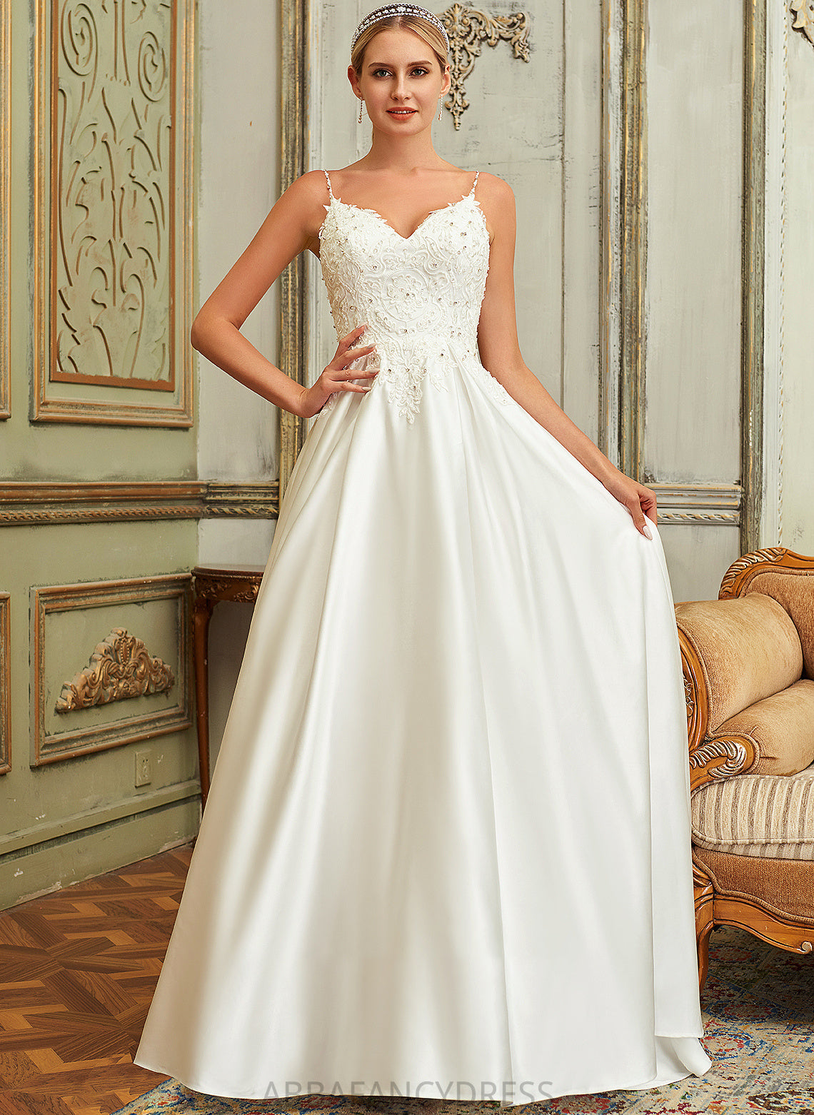 Wedding Dresses Katelynn With Pockets Sweep Lace Lace V-neck Dress Beading Train Satin Sequins Ball-Gown/Princess Wedding