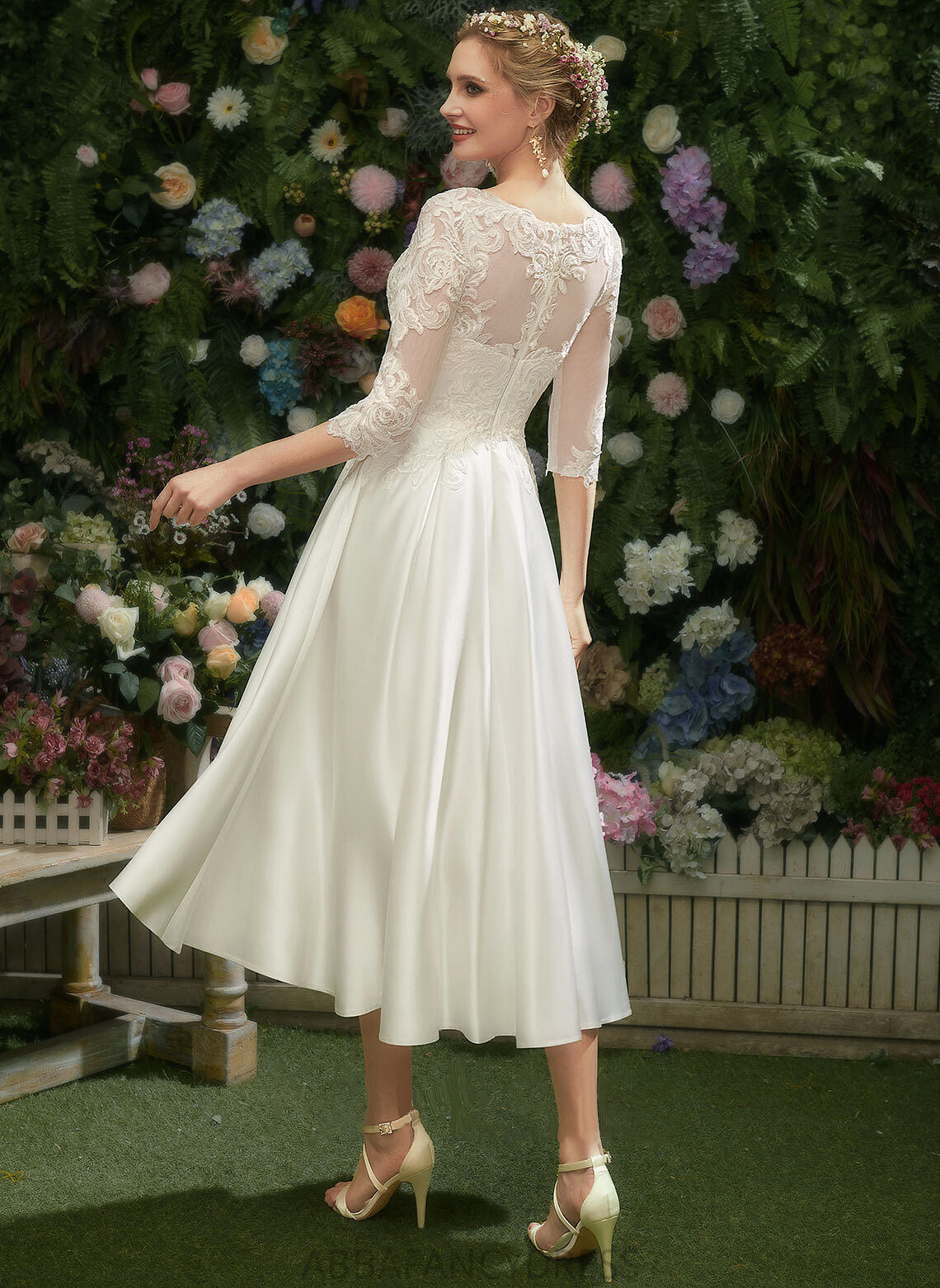 Aspen Lace Dress Illusion With Wedding Tea-Length Wedding Dresses A-Line