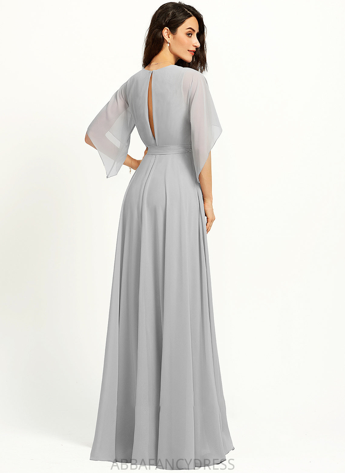 A-Line V-neck Silhouette Neckline Ruffle Floor-Length Length Fabric Embellishment SplitFront Alondra A-Line/Princess