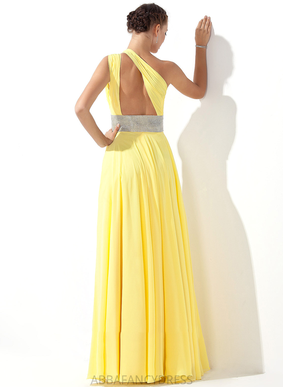 With Corinne Beading One-Shoulder Ruffle Floor-Length A-Line Prom Dresses Chiffon