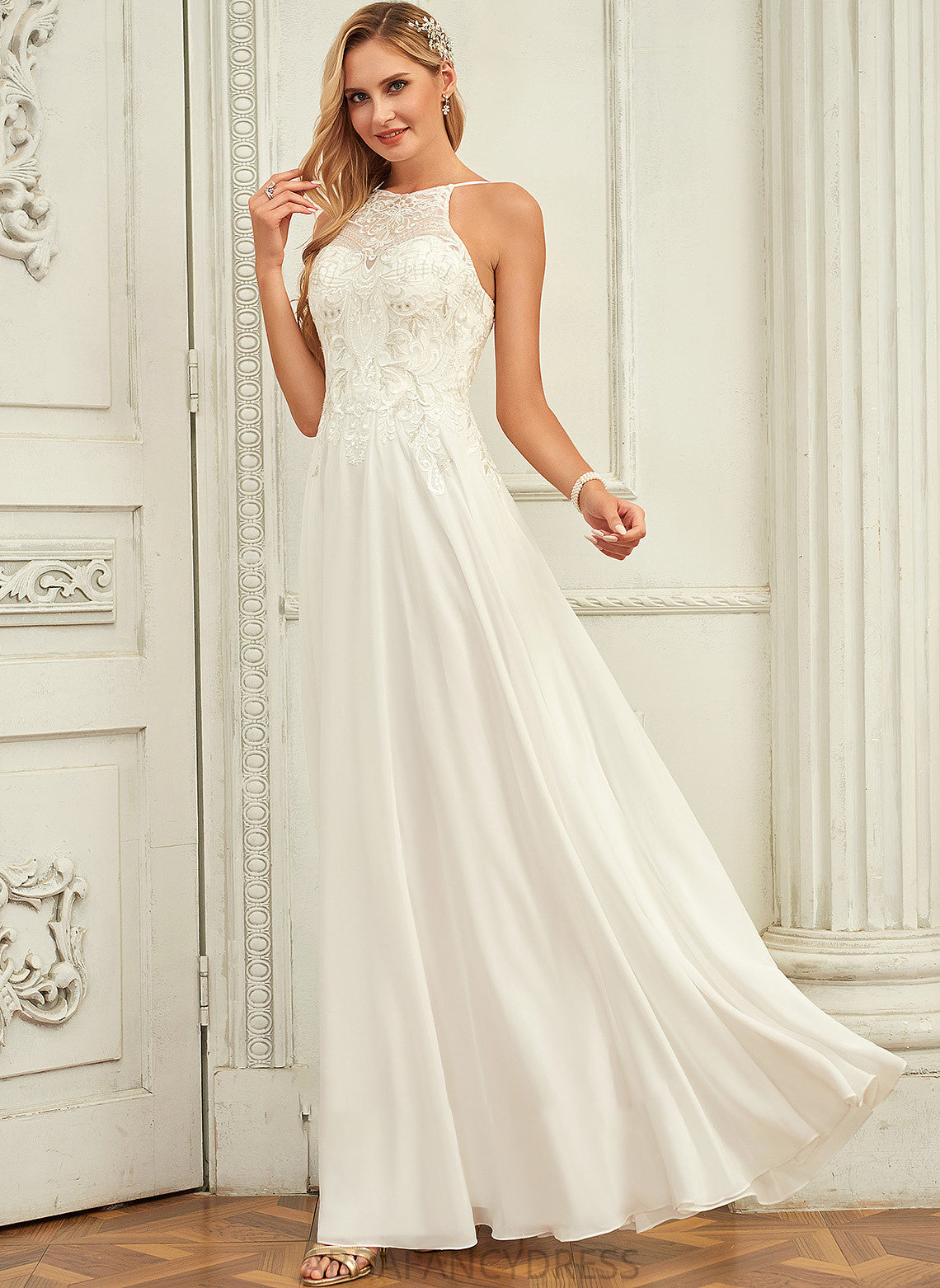 Jayda Lace Wedding Dresses Scoop Wedding Dress Chiffon A-Line Neck Floor-Length