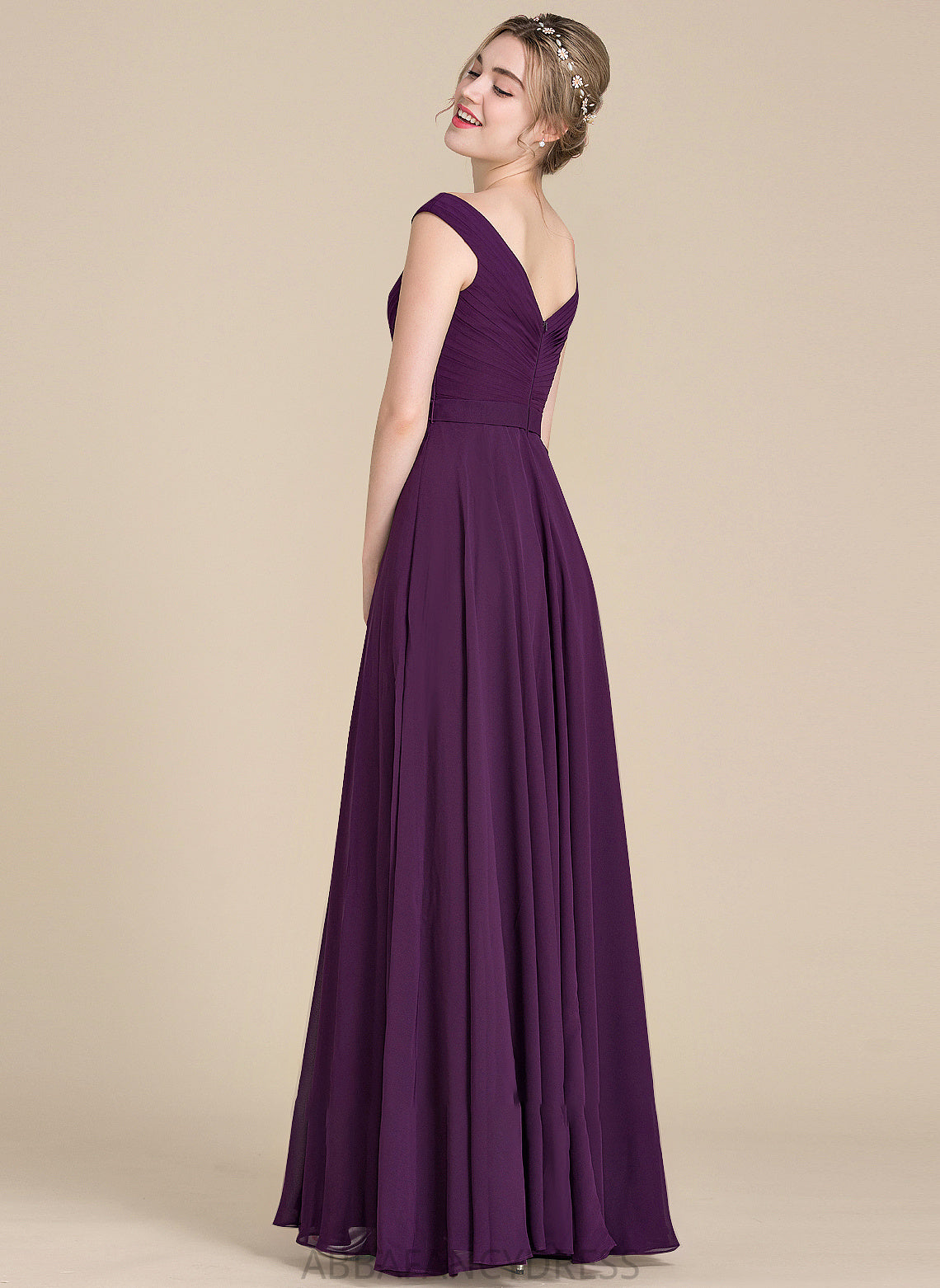 Chiffon Off-the-Shoulder A-Line With Floor-Length Ruffle Christina Prom Dresses