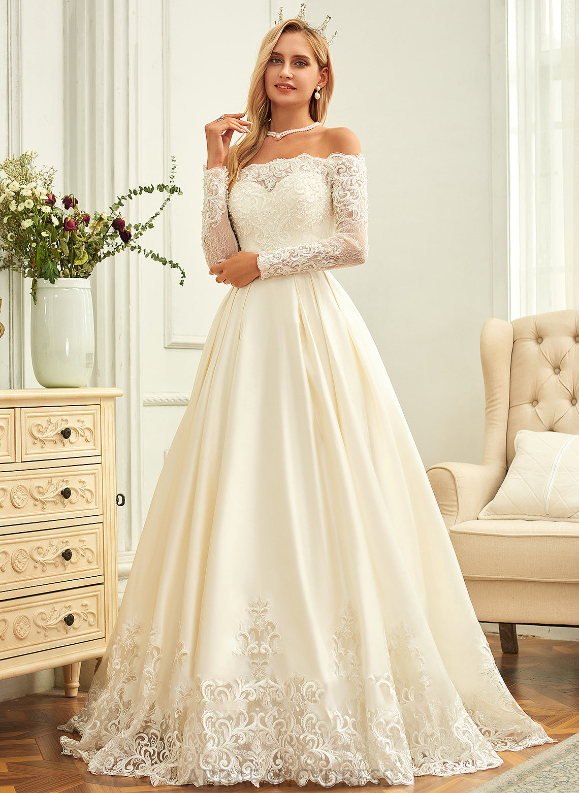 Dress Wedding Dresses With Ball-Gown/Princess Wedding London Satin Sweep Beading Train Sequins