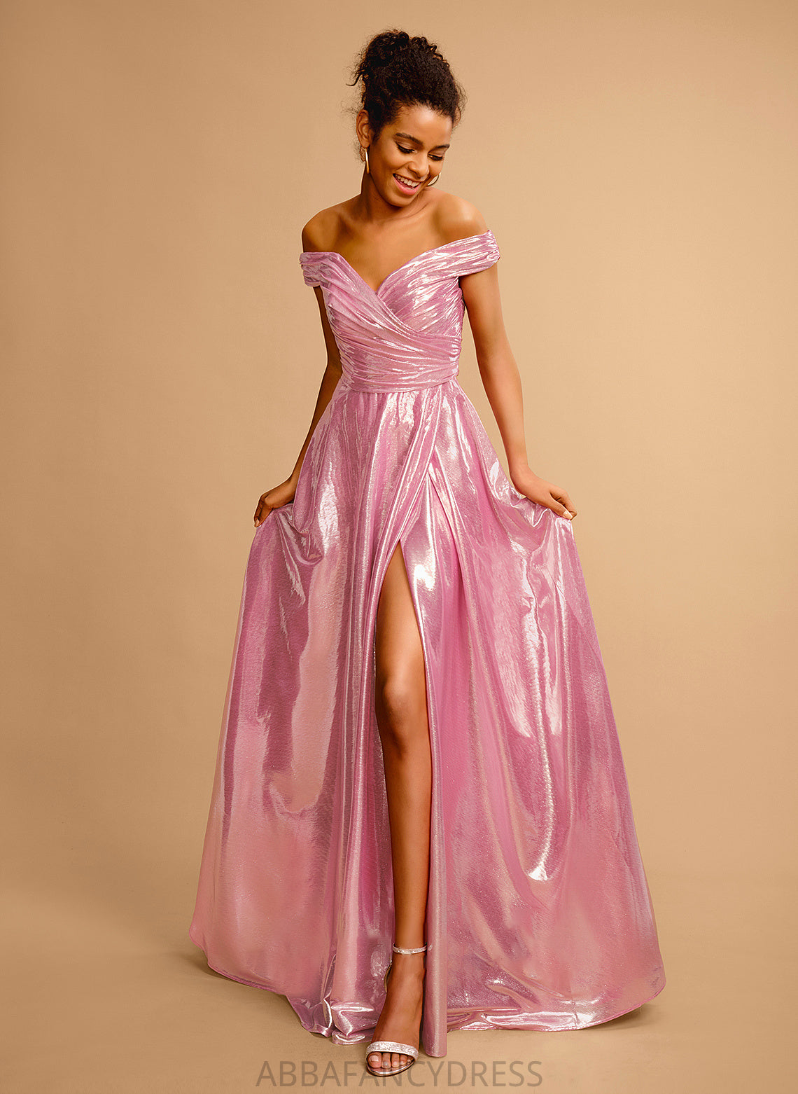 Satin Sequins A-Line Off-the-Shoulder Mylee Floor-Length Pleated With Prom Dresses
