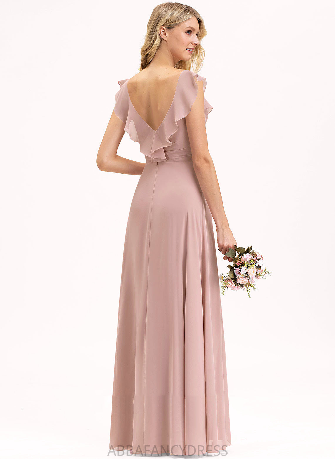 Prom Dresses Ruffles With Cascading Floor-Length V-neck Empire Anika Chiffon